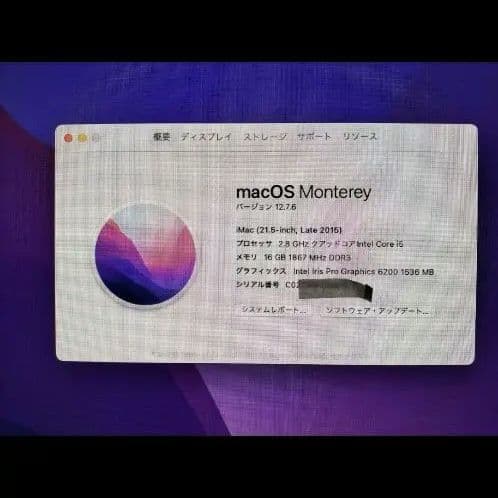 iMac 21.5 2015年　SSD 256GB