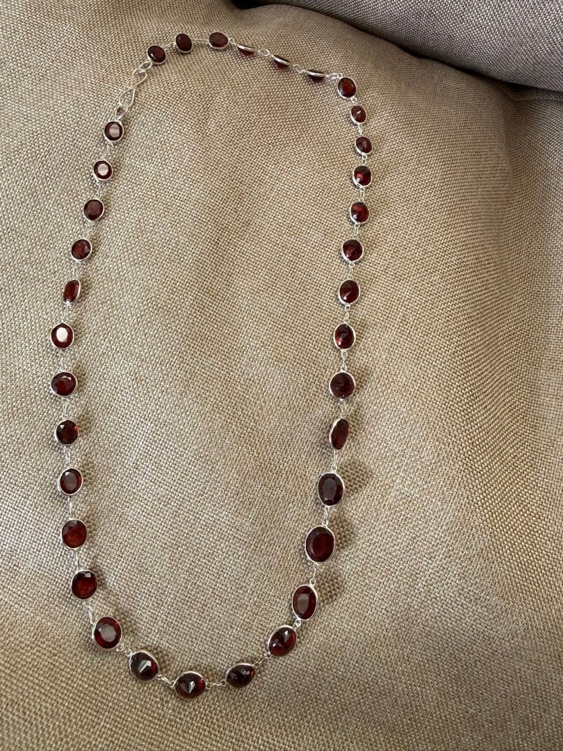ガーネット,ネックレス 天然の本物の銀、手作り