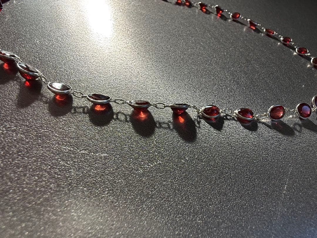 ガーネット,ネックレス 天然の本物の銀、手作り