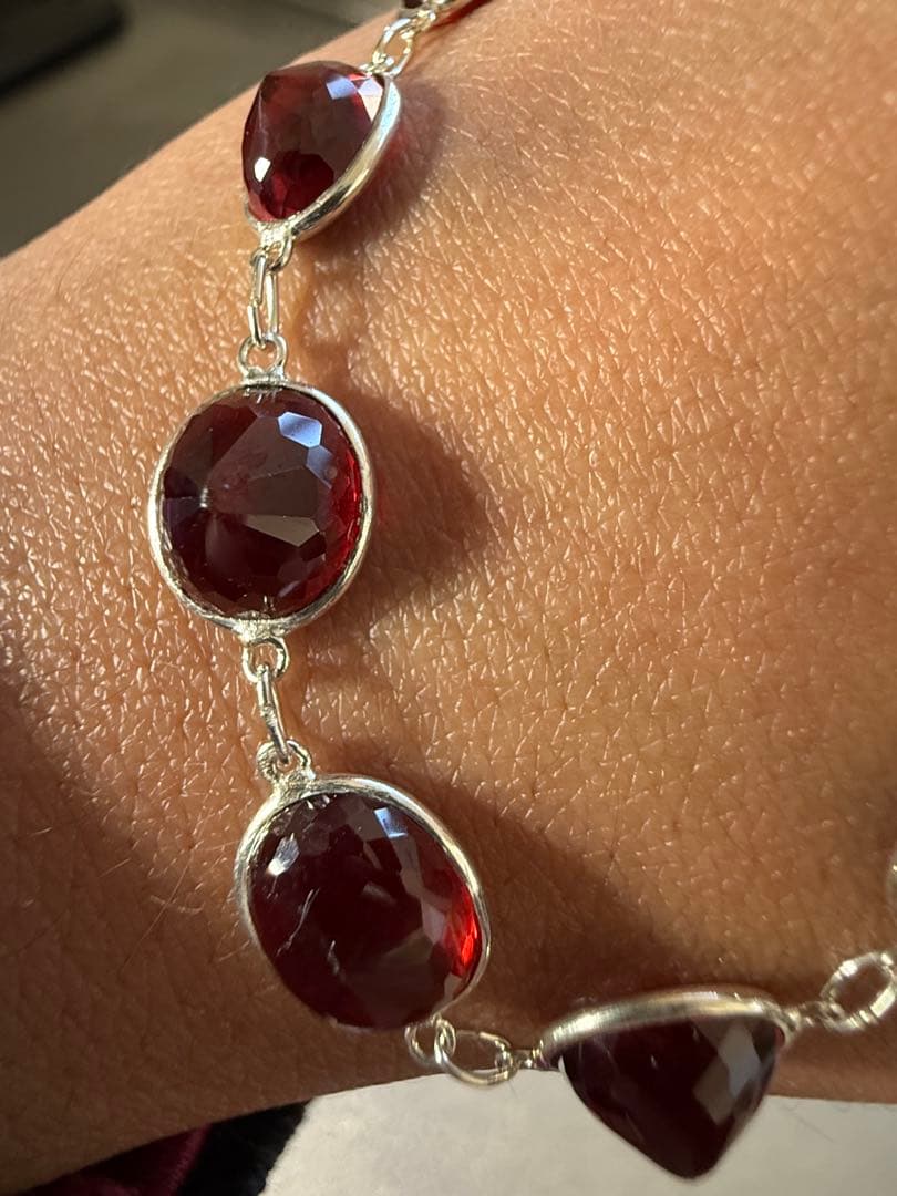 ガーネット,ネックレス 天然の本物の銀、手作り