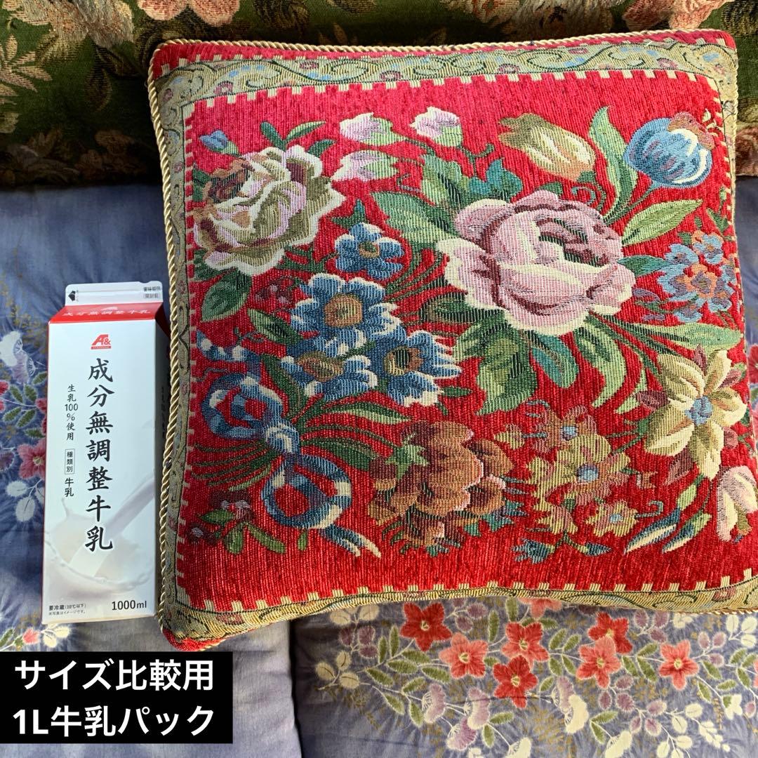 花柄クッション 3つセット バラ フラワー 赤 大きめ