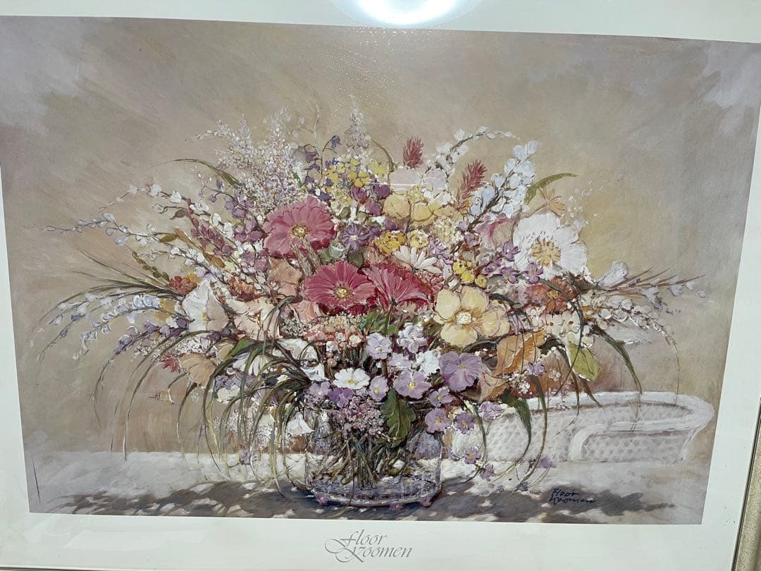 【額装】Floor Koomen 花の作品 版画フラワーアート 約80×60cm