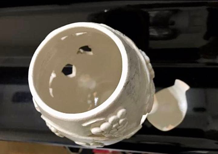 秀逸！陶芸家作 陶器 葡萄アロマポット インテリアキャンドル 透し彫り