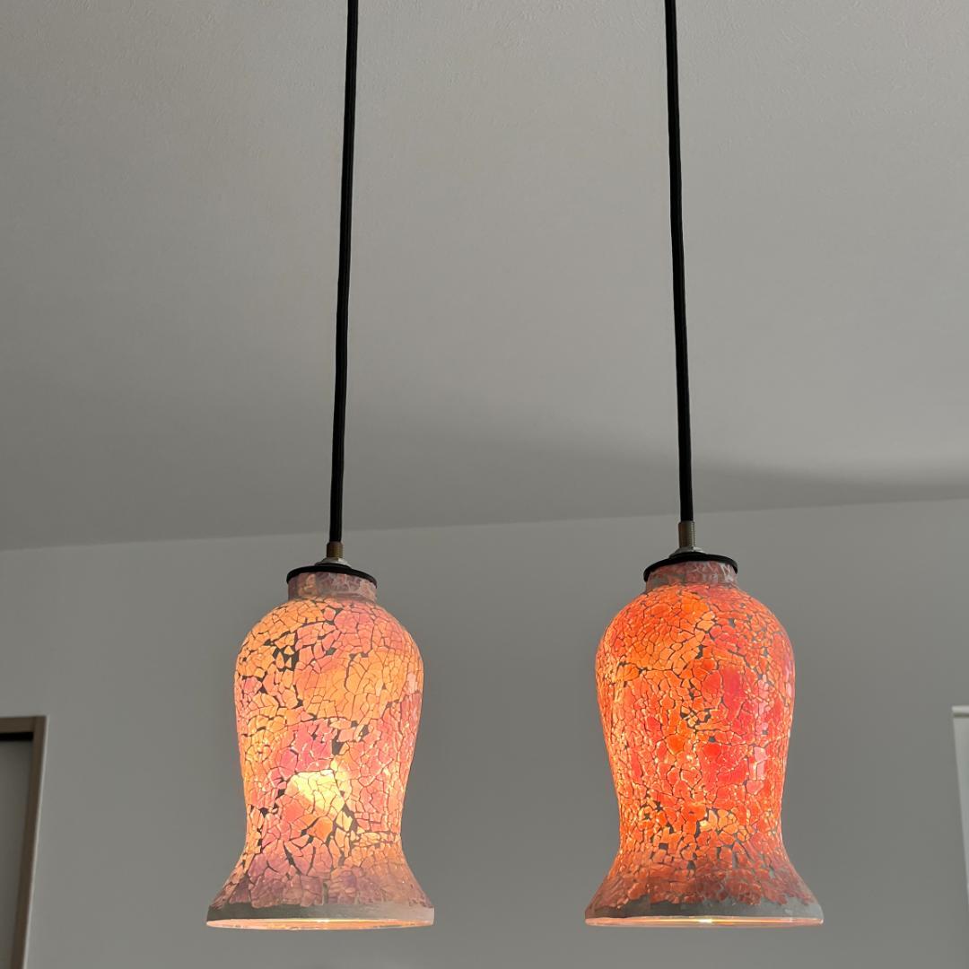 クラック加工ガラスペンダントライト 2個セット