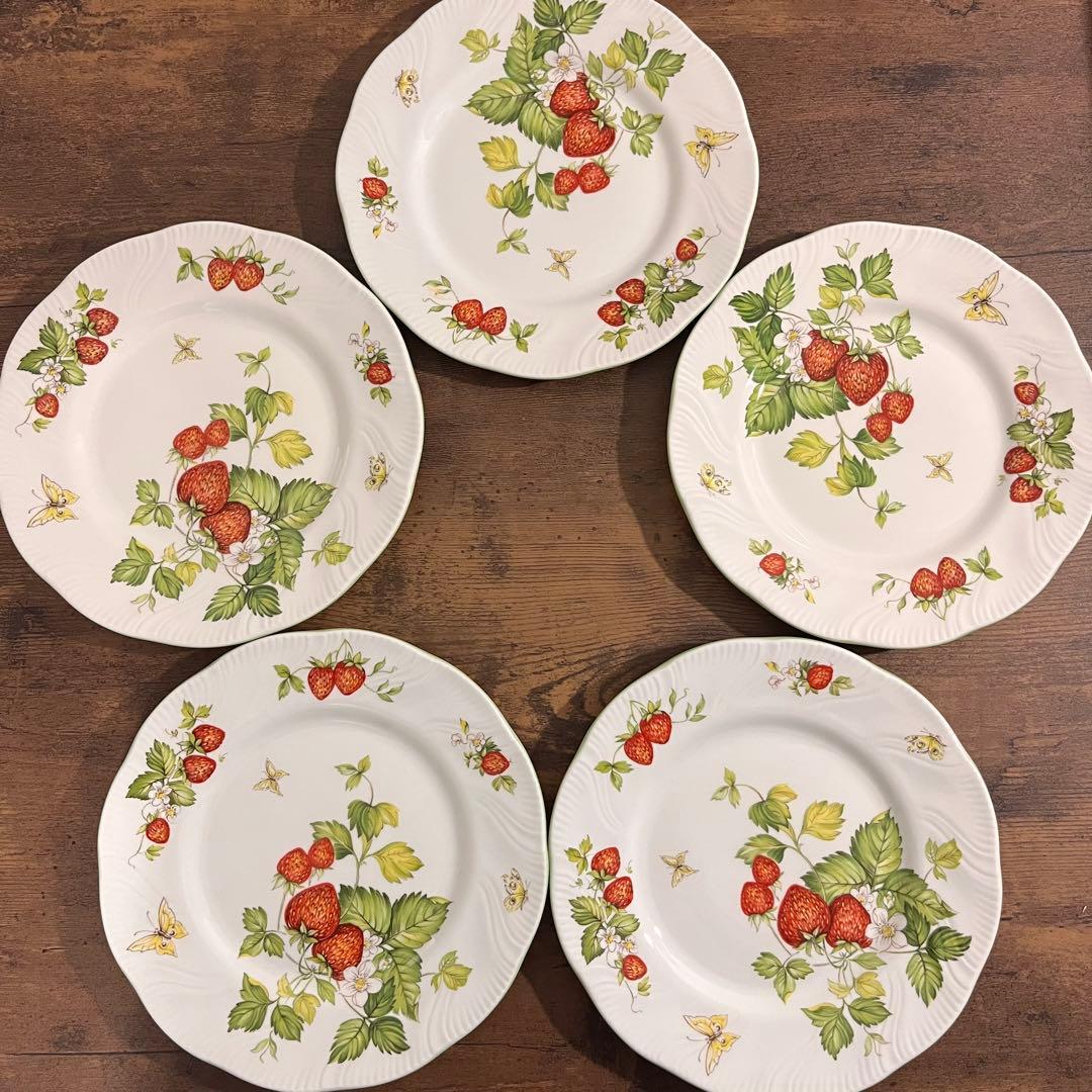 クイーンズバージニアストロベリーシリーズの皿 5枚セット