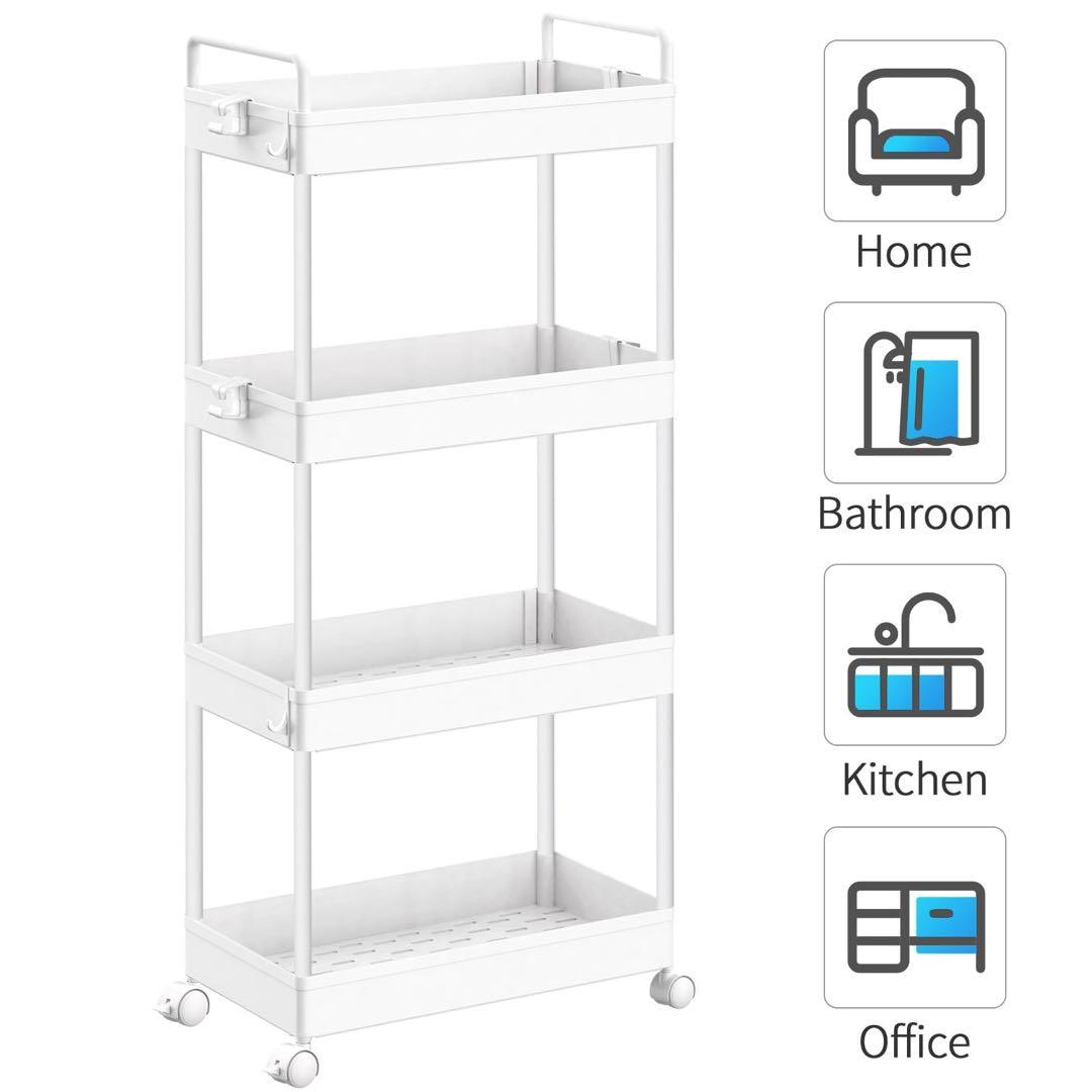 *ローリング 収納カート 4段 移動式棚 ユニット バスルームカート ハンドル