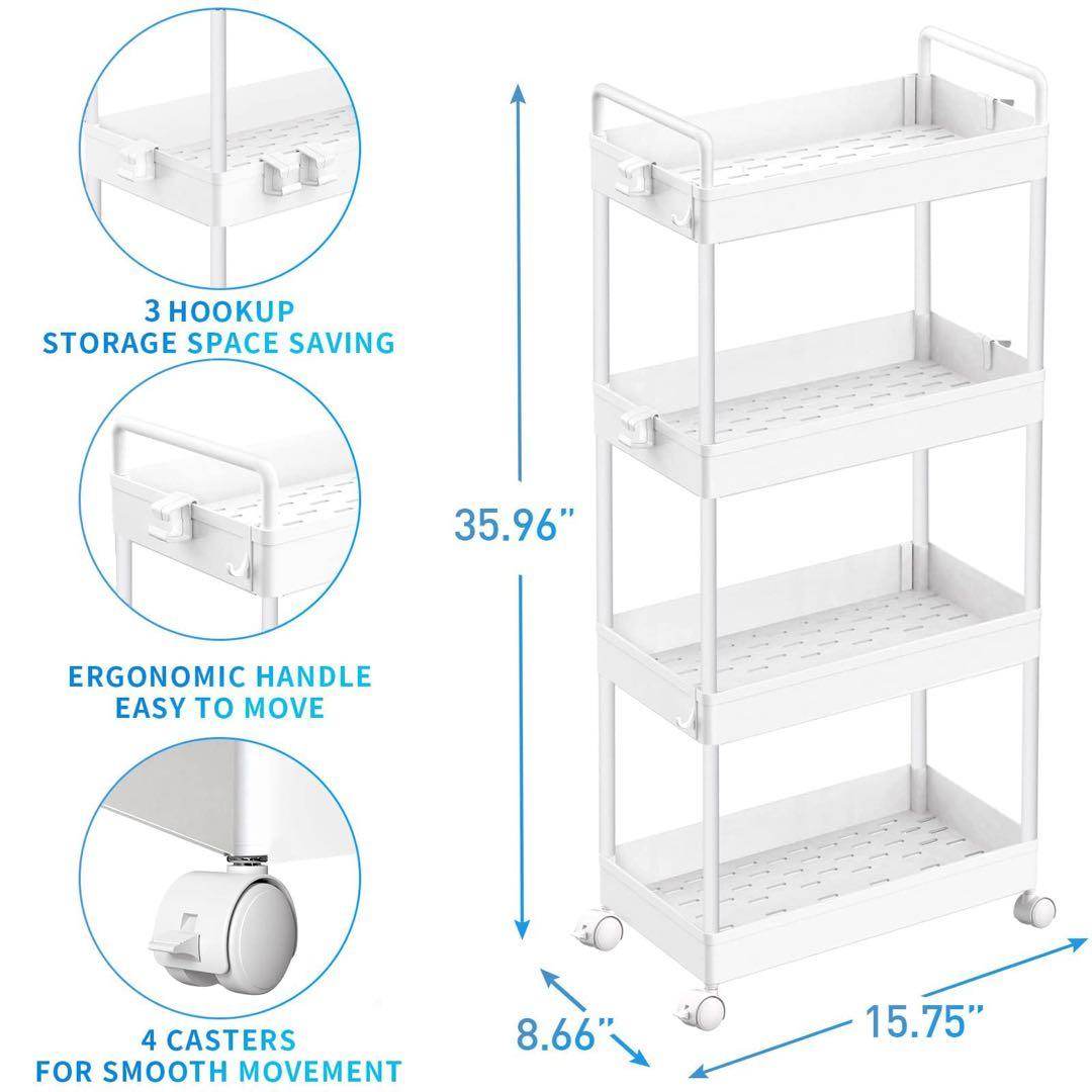 *ローリング 収納カート 4段 移動式棚 ユニット バスルームカート ハンドル