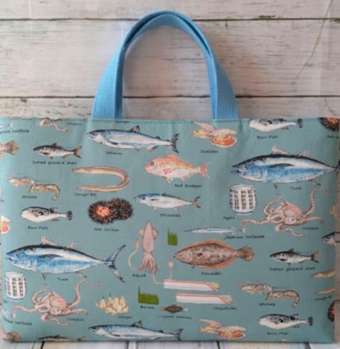 オーダー　魚　サメ　青　水色　ハンドメイド　給食袋　ランチョンマット　入園入学