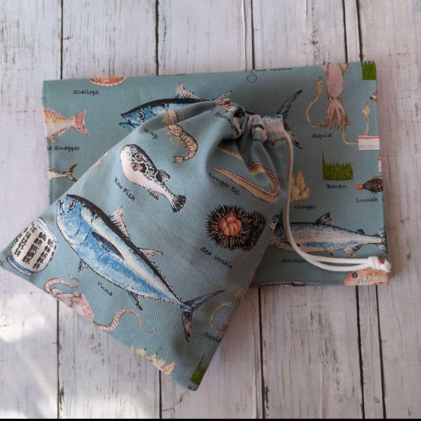 オーダー　魚　サメ　青　水色　ハンドメイド　給食袋　ランチョンマット　入園入学