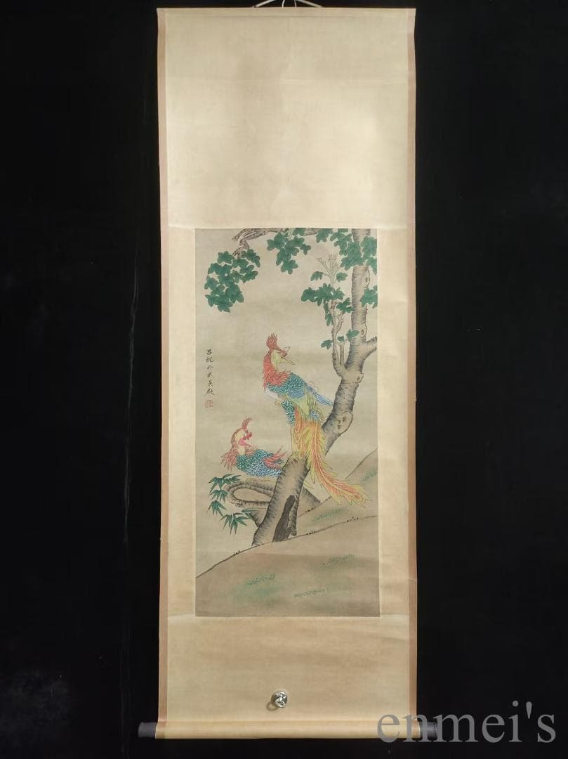 中国古美術.明時代.呂紀款.花鳥図.宣紙画.三尺手描き.旧蔵出.文房置物.唐物