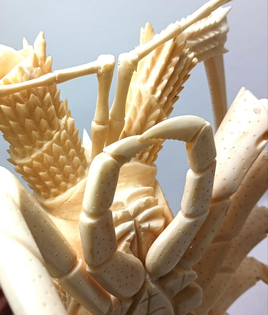 Y1671 細密彫刻 伊勢海老 自在 置物 総重量812.4g