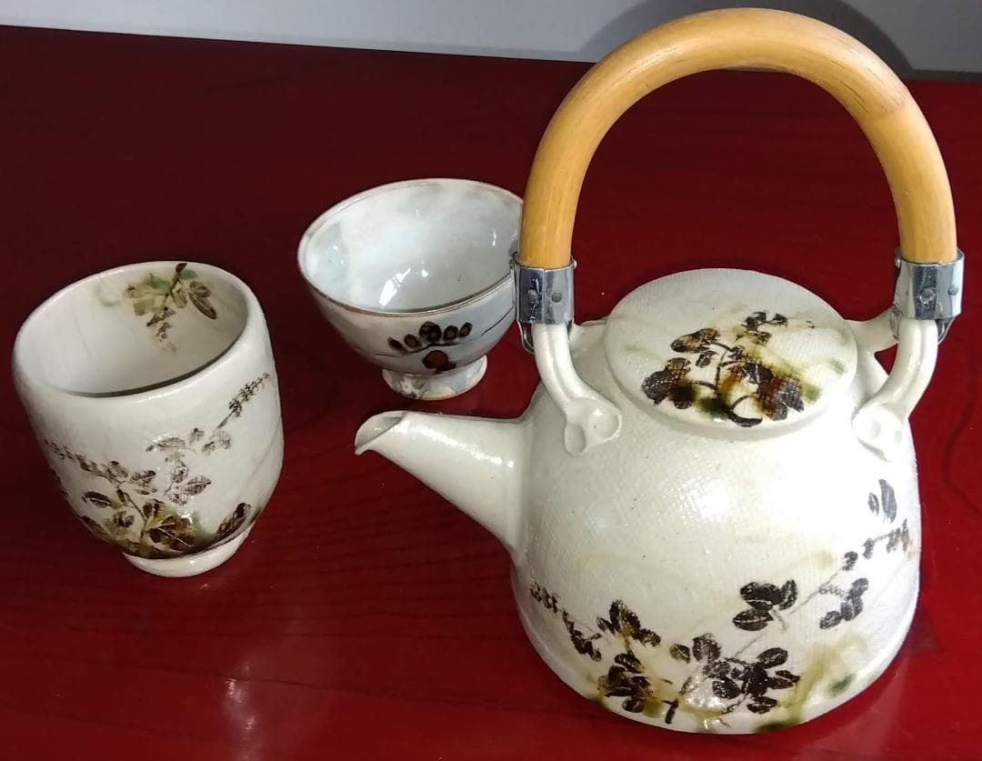 美濃焼の名工　陶芸家　山田義孝【希少美品】手書き作品急須湯呑みセット蓋取っ手無し