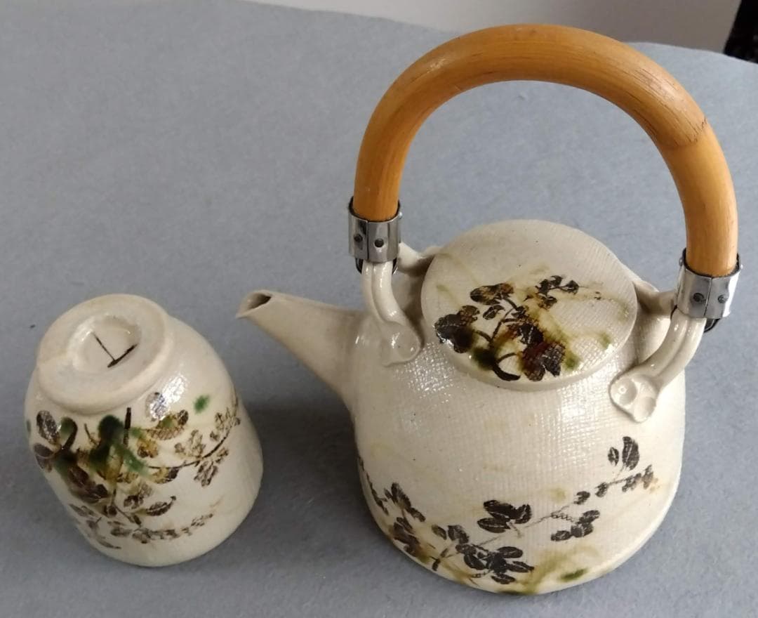 美濃焼の名工　陶芸家　山田義孝【希少美品】手書き作品急須湯呑みセット蓋取っ手無し