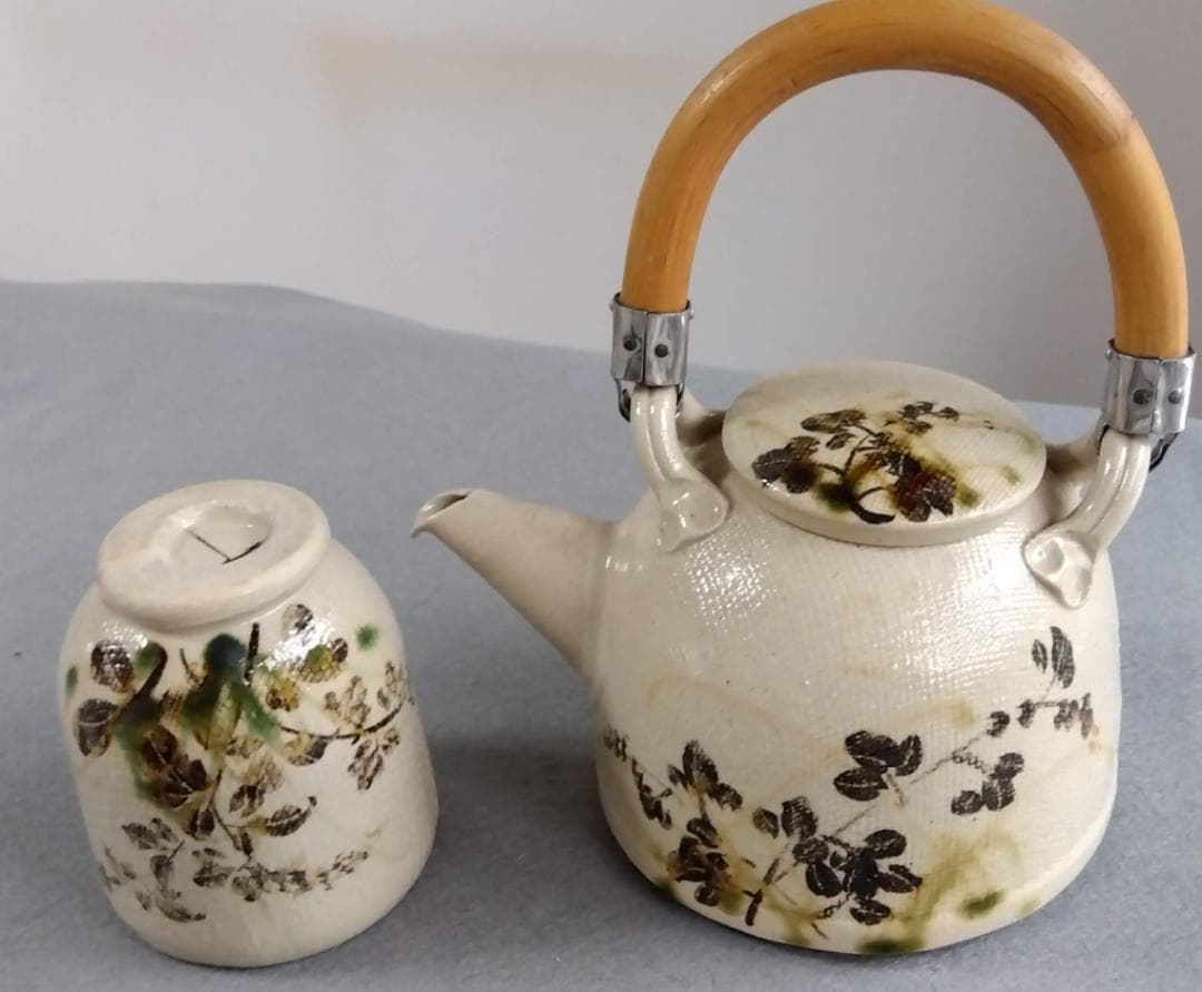 美濃焼の名工　陶芸家　山田義孝【希少美品】手書き作品急須湯呑みセット蓋取っ手無し