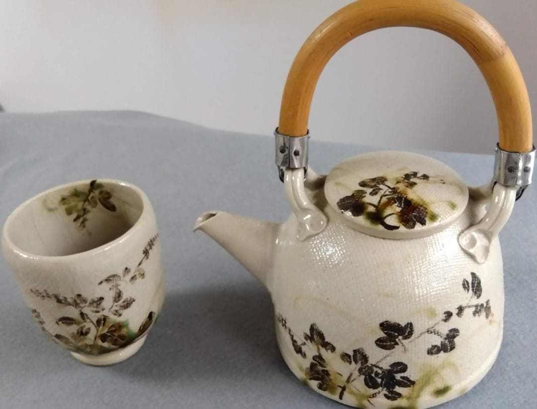 美濃焼の名工　陶芸家　山田義孝【希少美品】手書き作品急須湯呑みセット蓋取っ手無し