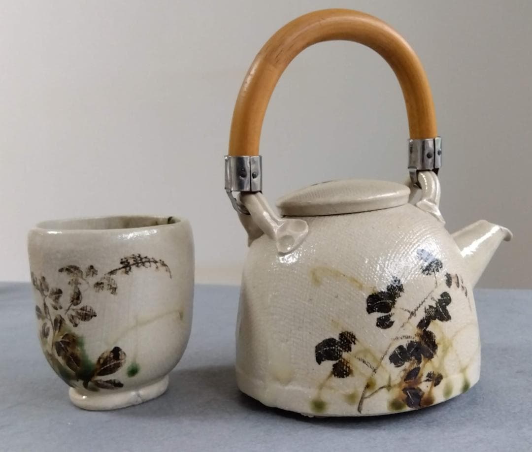 美濃焼の名工　陶芸家　山田義孝【希少美品】手書き作品急須湯呑みセット蓋取っ手無し