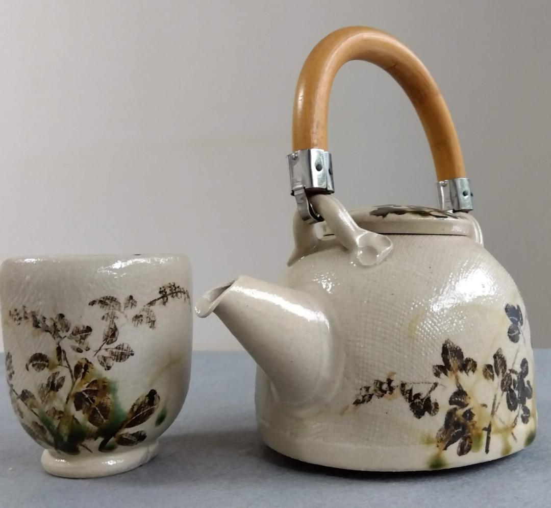 美濃焼の名工　陶芸家　山田義孝【希少美品】手書き作品急須湯呑みセット蓋取っ手無し