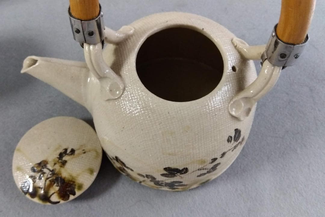 美濃焼の名工　陶芸家　山田義孝【希少美品】手書き作品急須湯呑みセット蓋取っ手無し