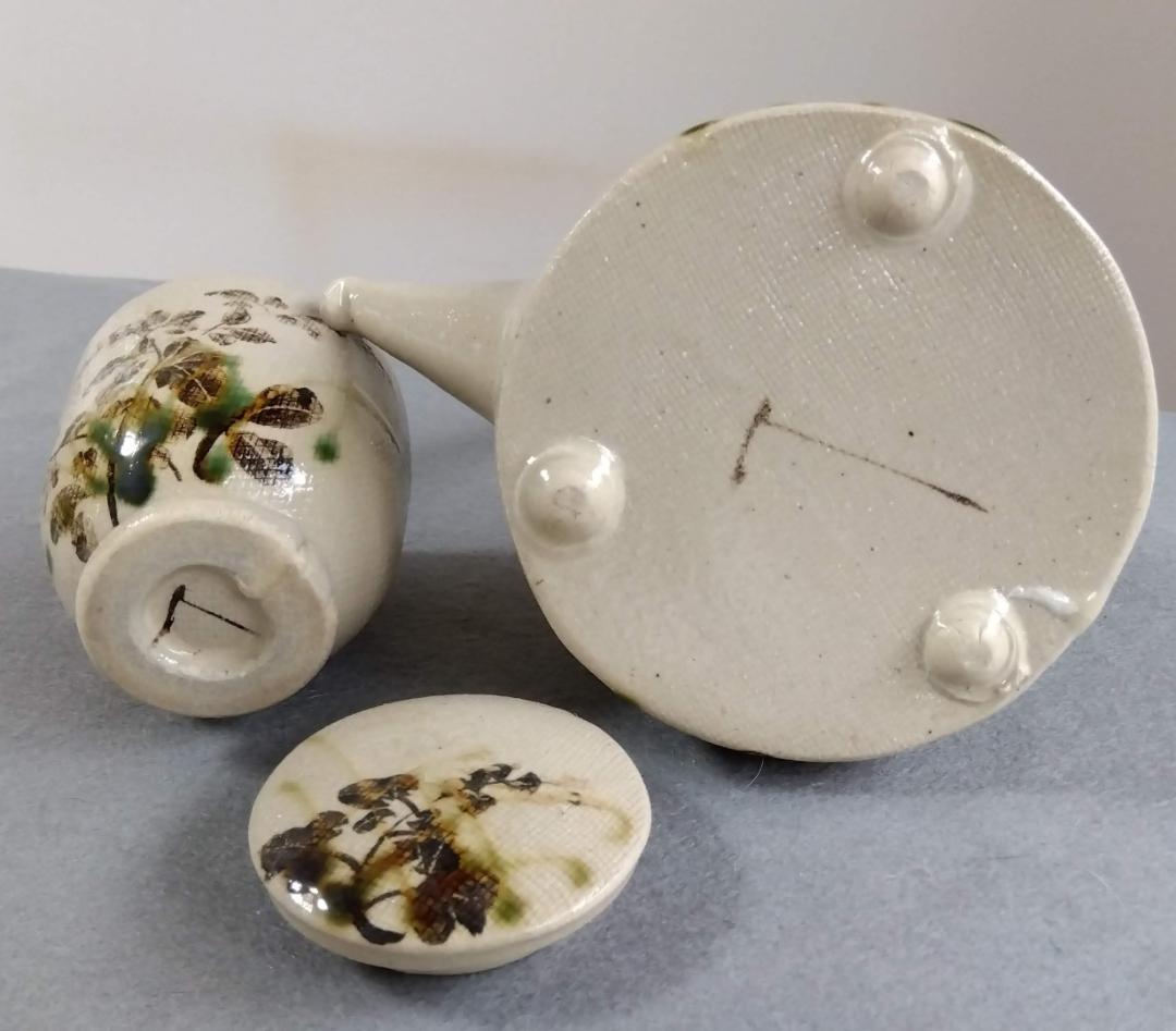 美濃焼の名工　陶芸家　山田義孝【希少美品】手書き作品急須湯呑みセット蓋取っ手無し