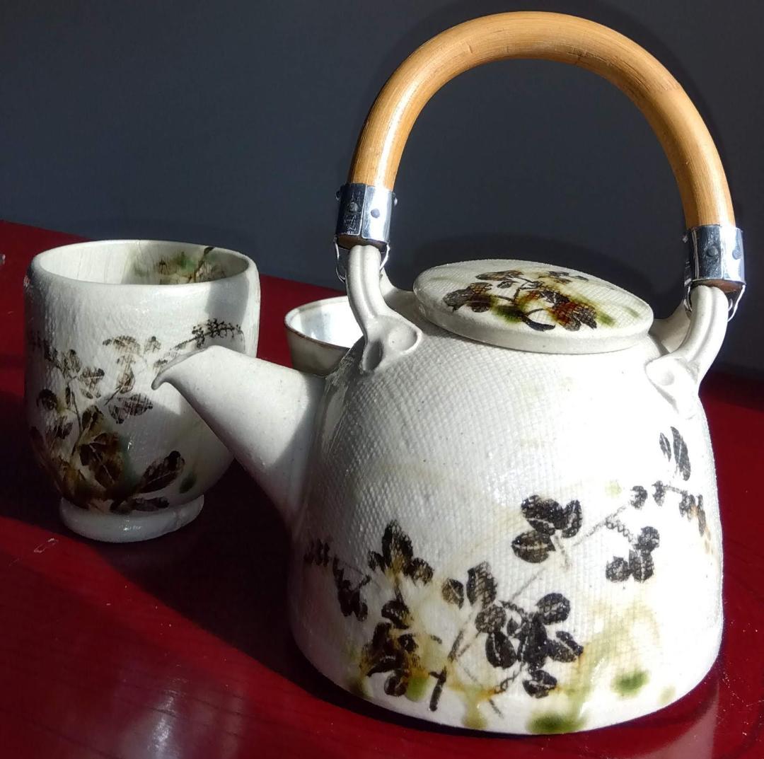 美濃焼の名工　陶芸家　山田義孝【希少美品】手書き作品急須湯呑みセット蓋取っ手無し