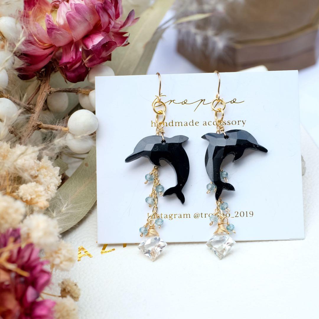 14kgfドルフィンカービングピアス/イヤリング