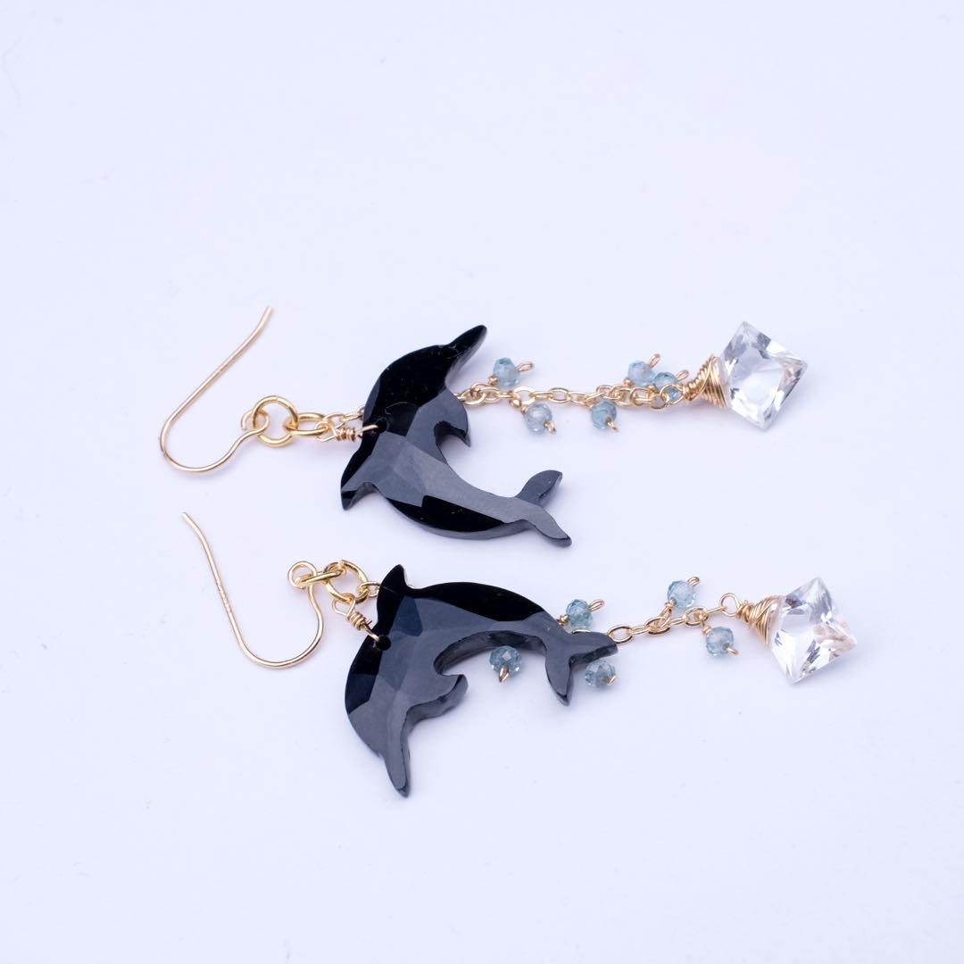 14kgfドルフィンカービングピアス/イヤリング