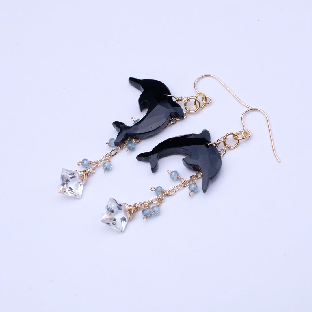 14kgfドルフィンカービングピアス/イヤリング