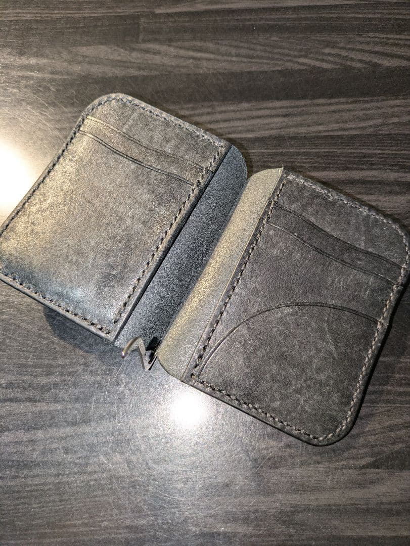 本革 マネークリップ式 ミニ財布 コンパクト 総手縫 ハンドメイド 革財布