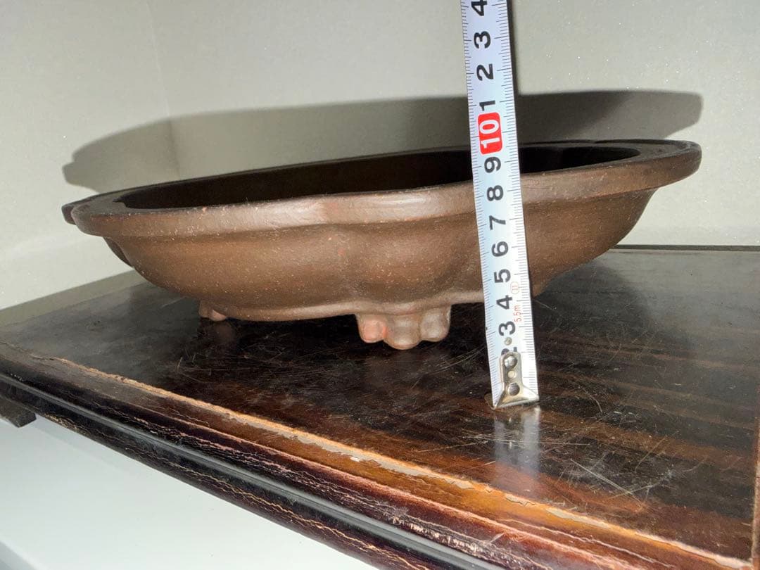 希少！美品　銭号　烏泥輪花雲脚　盆栽鉢　落款