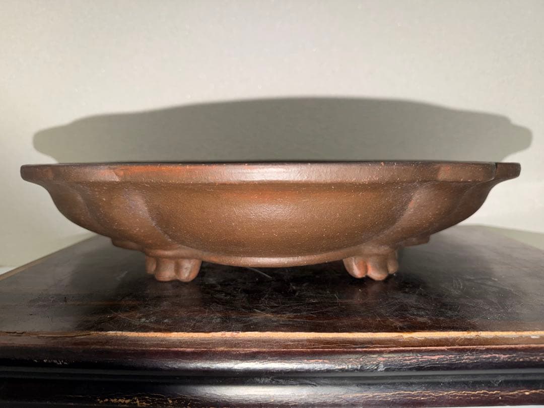 希少！美品　銭号　烏泥輪花雲脚　盆栽鉢　落款