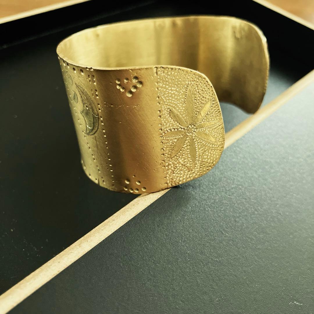 【真鍮 エッチング模様 極太バングル】ハンドメイド一点物