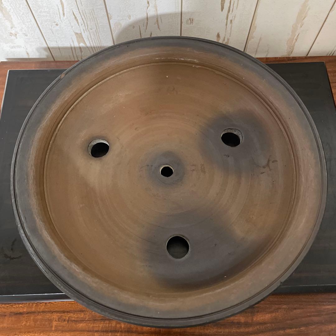 盆栽鉢　植木鉢　観葉植物　山野草　常滑焼　南蛮鉢　紫泥　円形　雲足　落款有