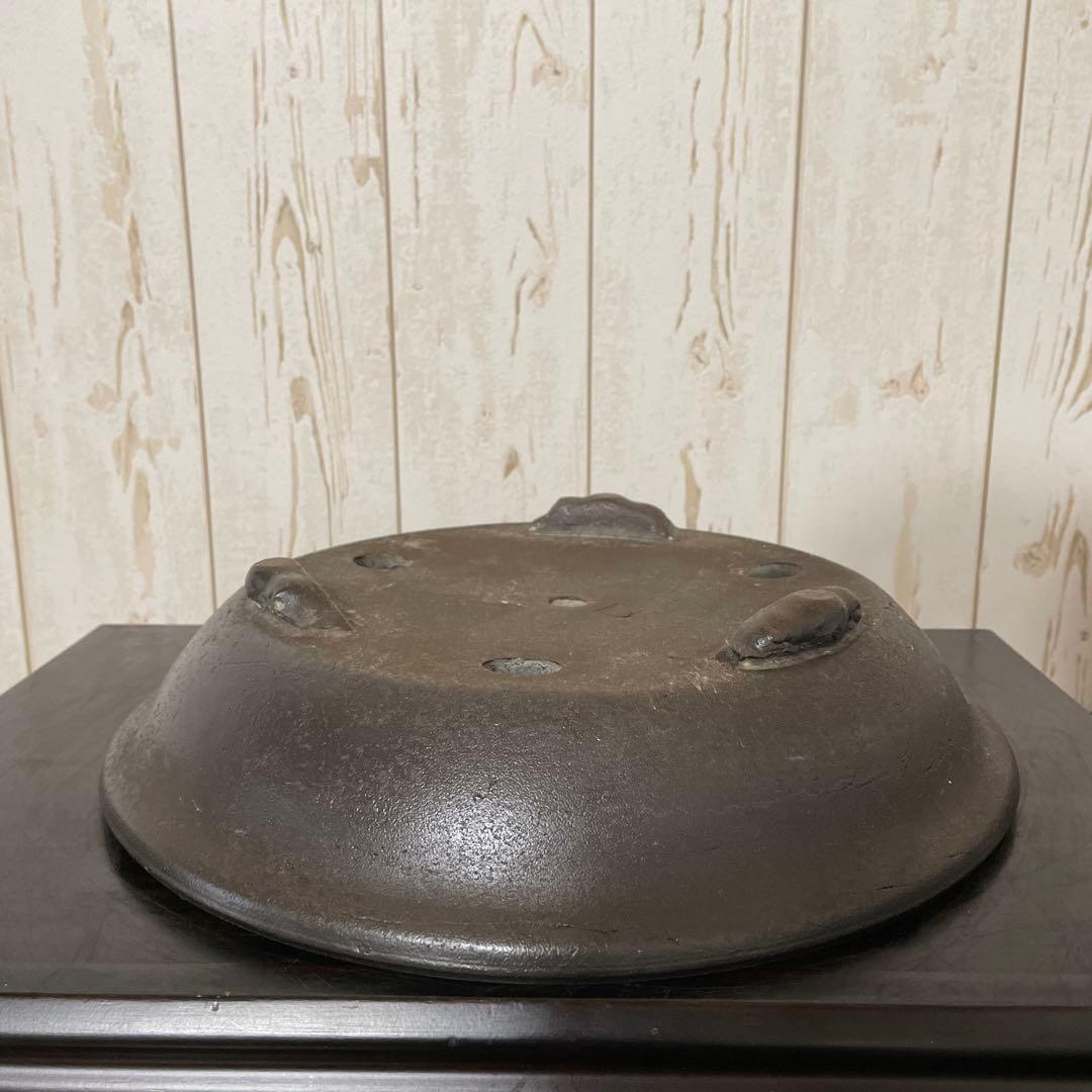 盆栽鉢　植木鉢　観葉植物　山野草　常滑焼　南蛮鉢　紫泥　円形　雲足　落款有