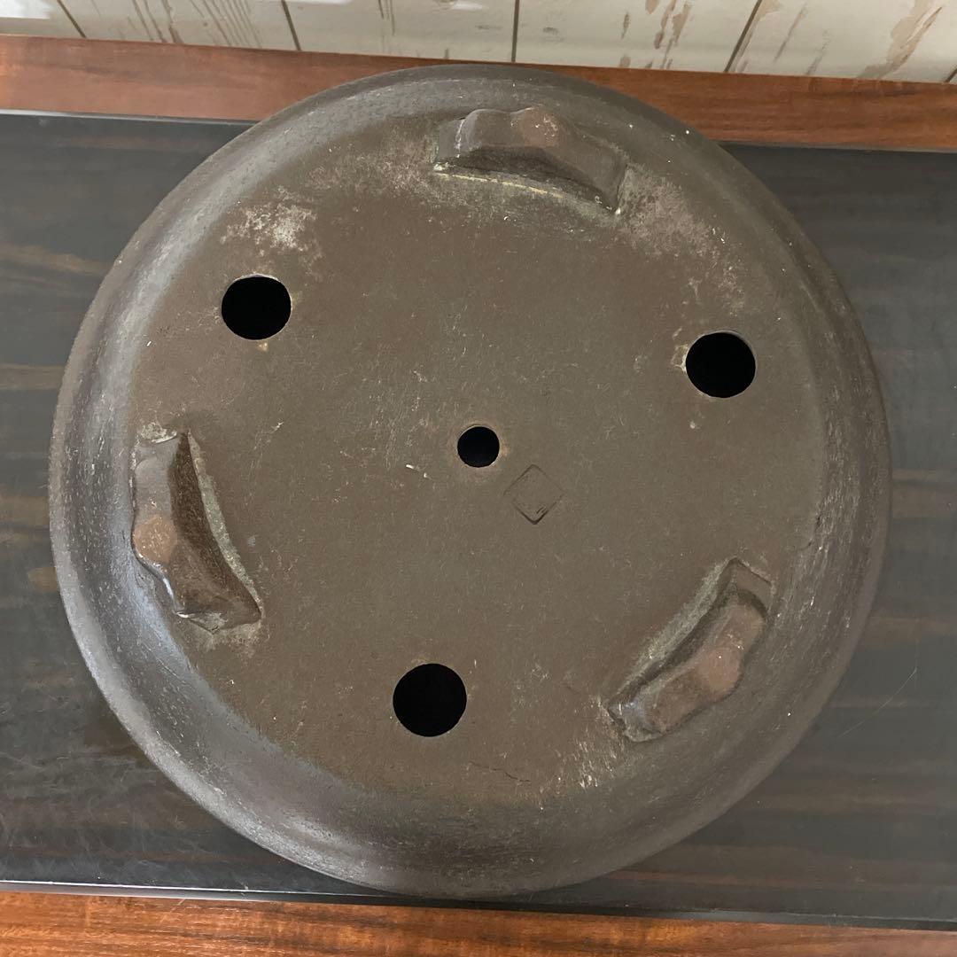 盆栽鉢　植木鉢　観葉植物　山野草　常滑焼　南蛮鉢　紫泥　円形　雲足　落款有