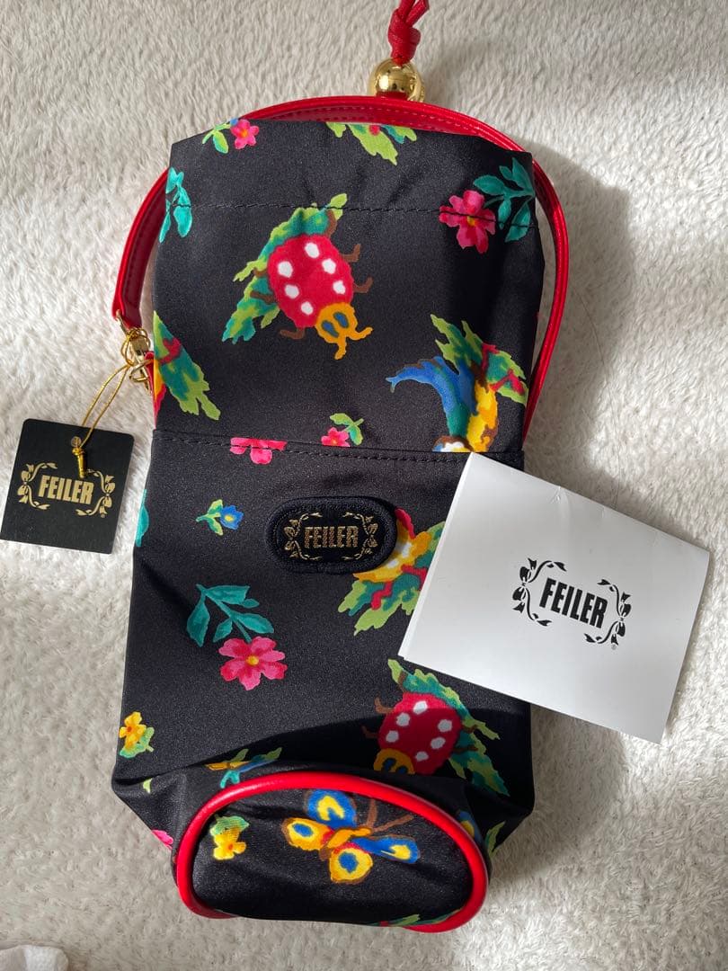 値下げしました‼️新品FEILER 花柄 ペットボトルポーチ 黒