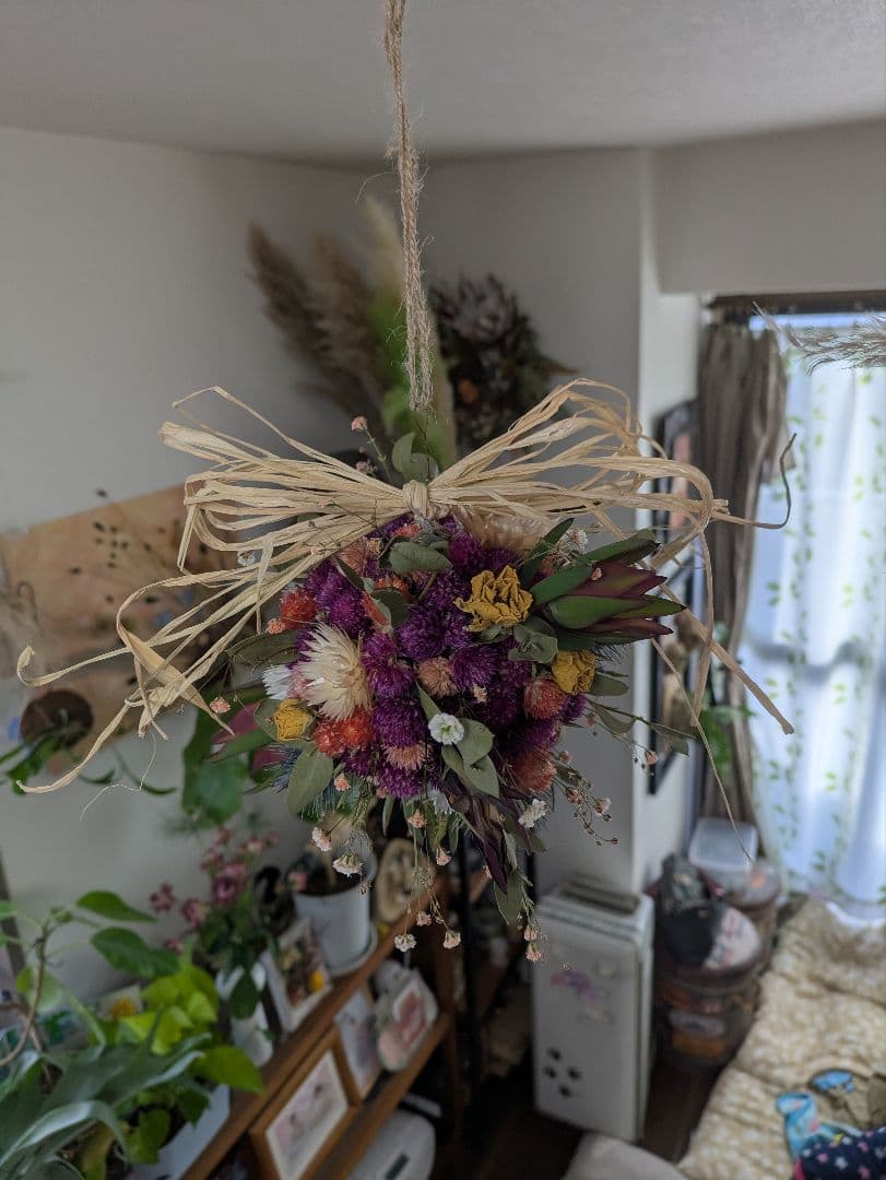 ドライフラワー★春の香りフライングボール★ 吊るし型アレンジメント♪インテリア♪