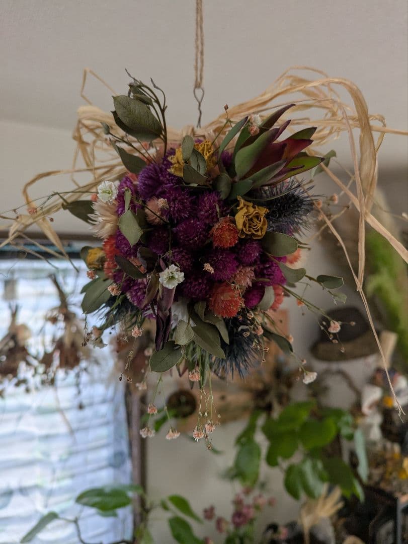 ドライフラワー★春の香りフライングボール★ 吊るし型アレンジメント♪インテリア♪