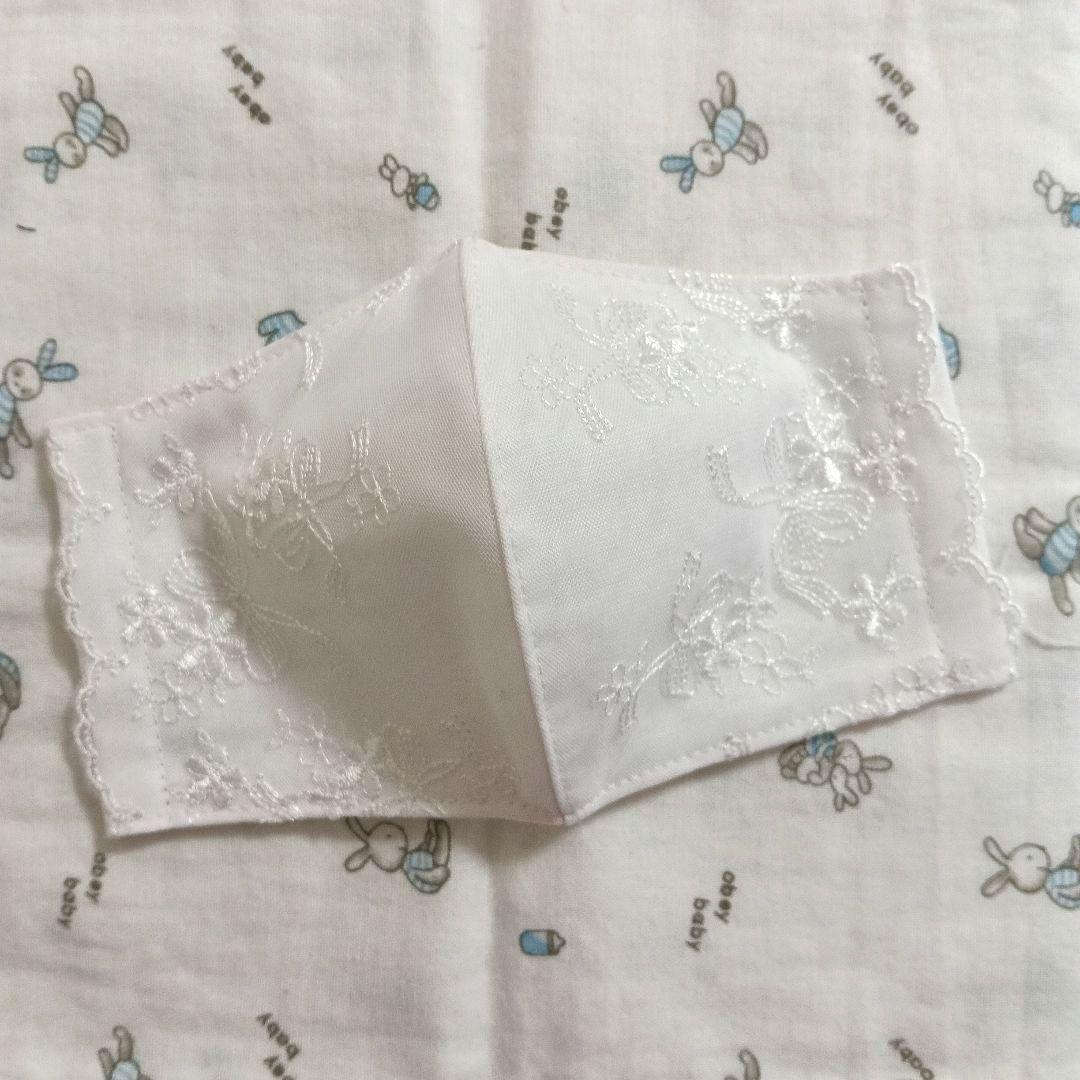 M57★White★チュール★小花＆リボン刺繍レース★ハンドメイドマスク