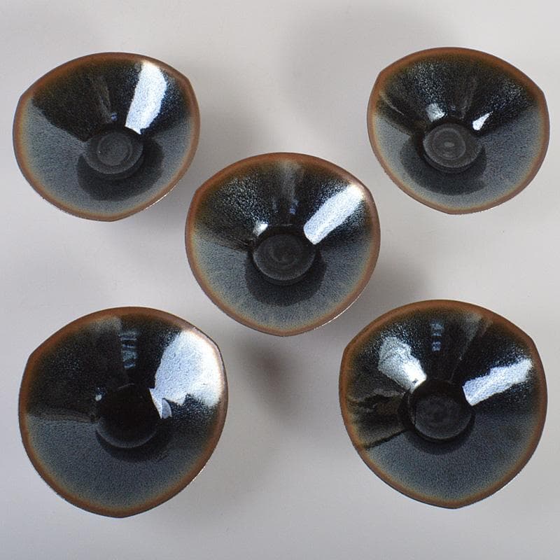 茶道具　松林 廣作　天目三稜組鉢　5客　共箱　M　R6785