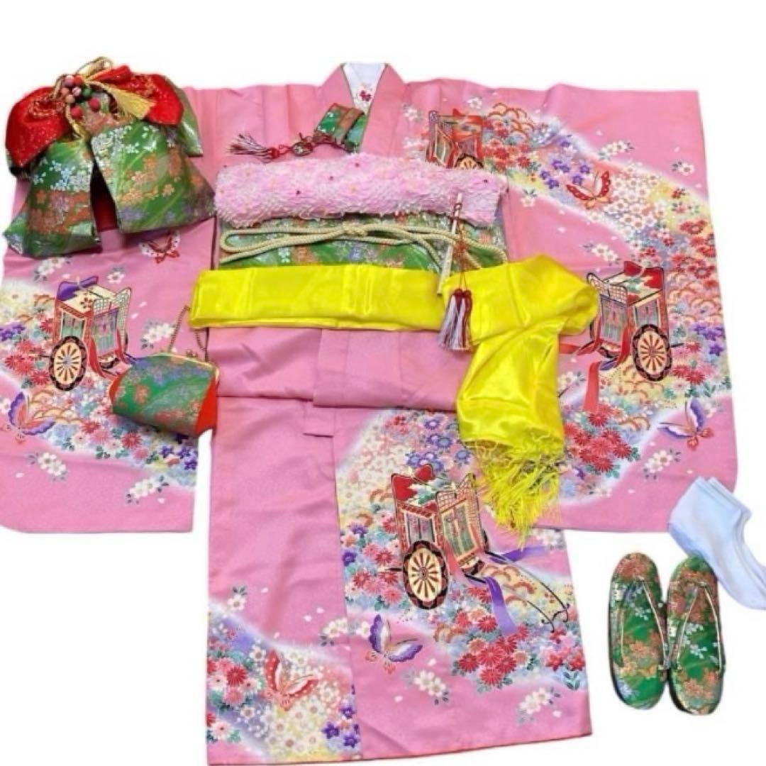 七五三用ピンク花柄着物セット