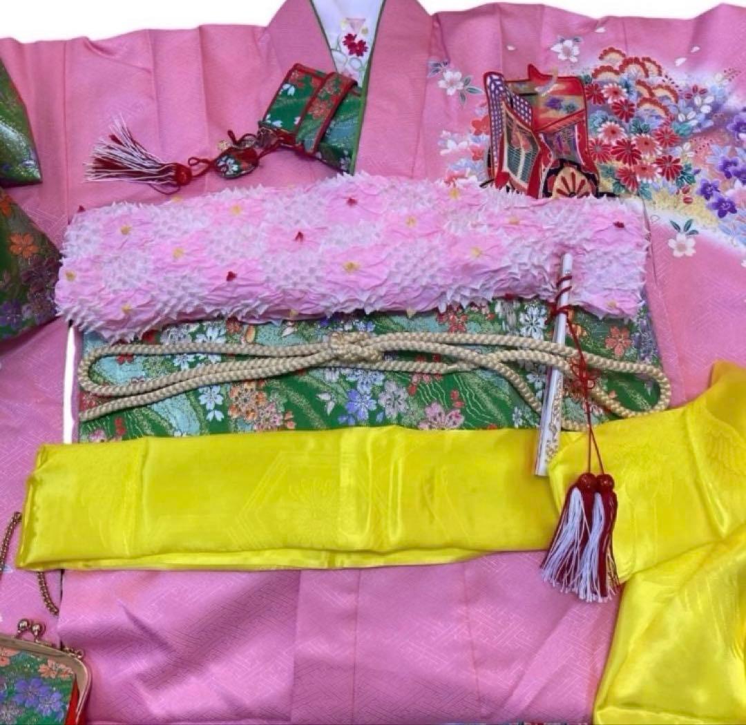 七五三用ピンク花柄着物セット