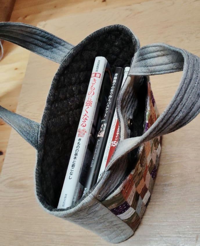 ダイヤモンド柄の手提げバッグ トートバッグ ハンドメイド キルトパーティ 和装