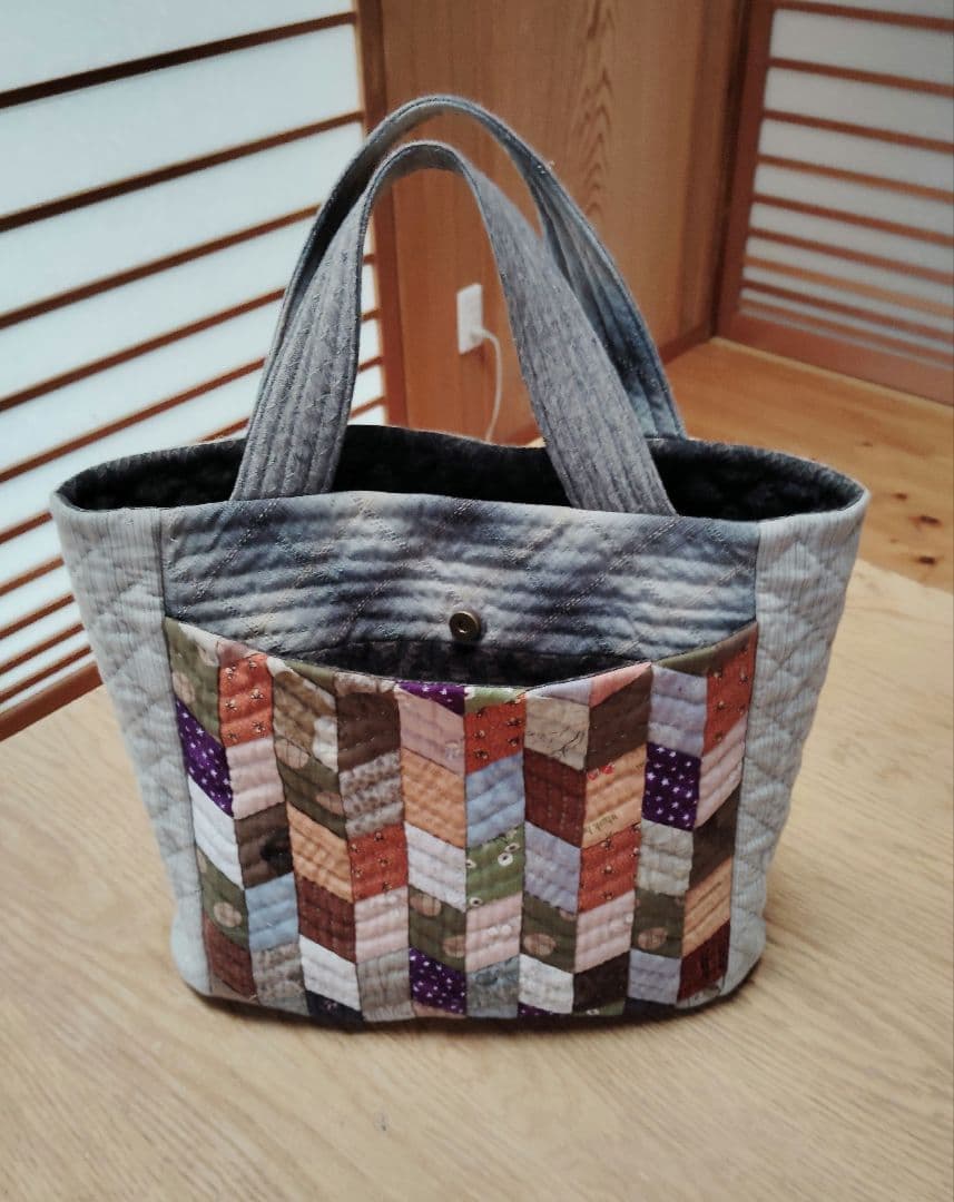 ダイヤモンド柄の手提げバッグ トートバッグ ハンドメイド キルトパーティ 和装