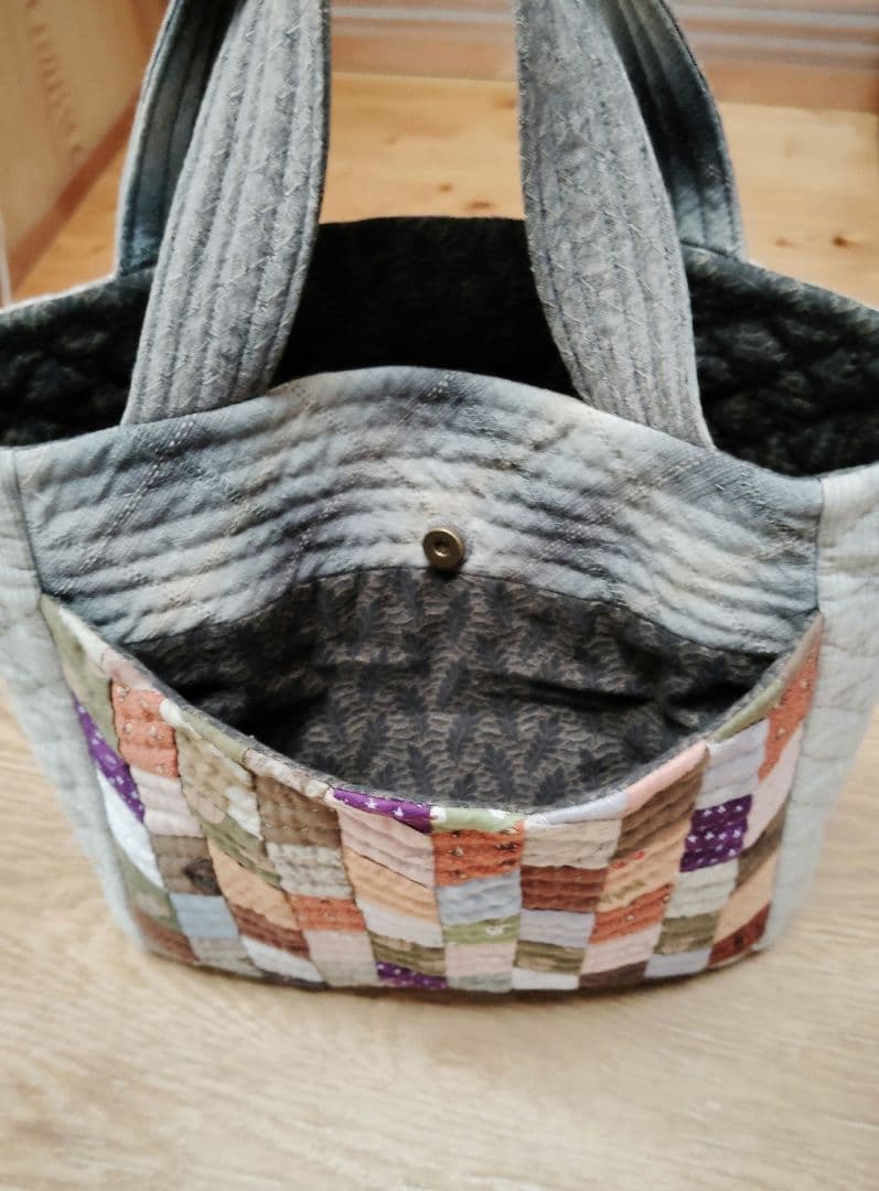 ダイヤモンド柄の手提げバッグ トートバッグ ハンドメイド キルトパーティ 和装