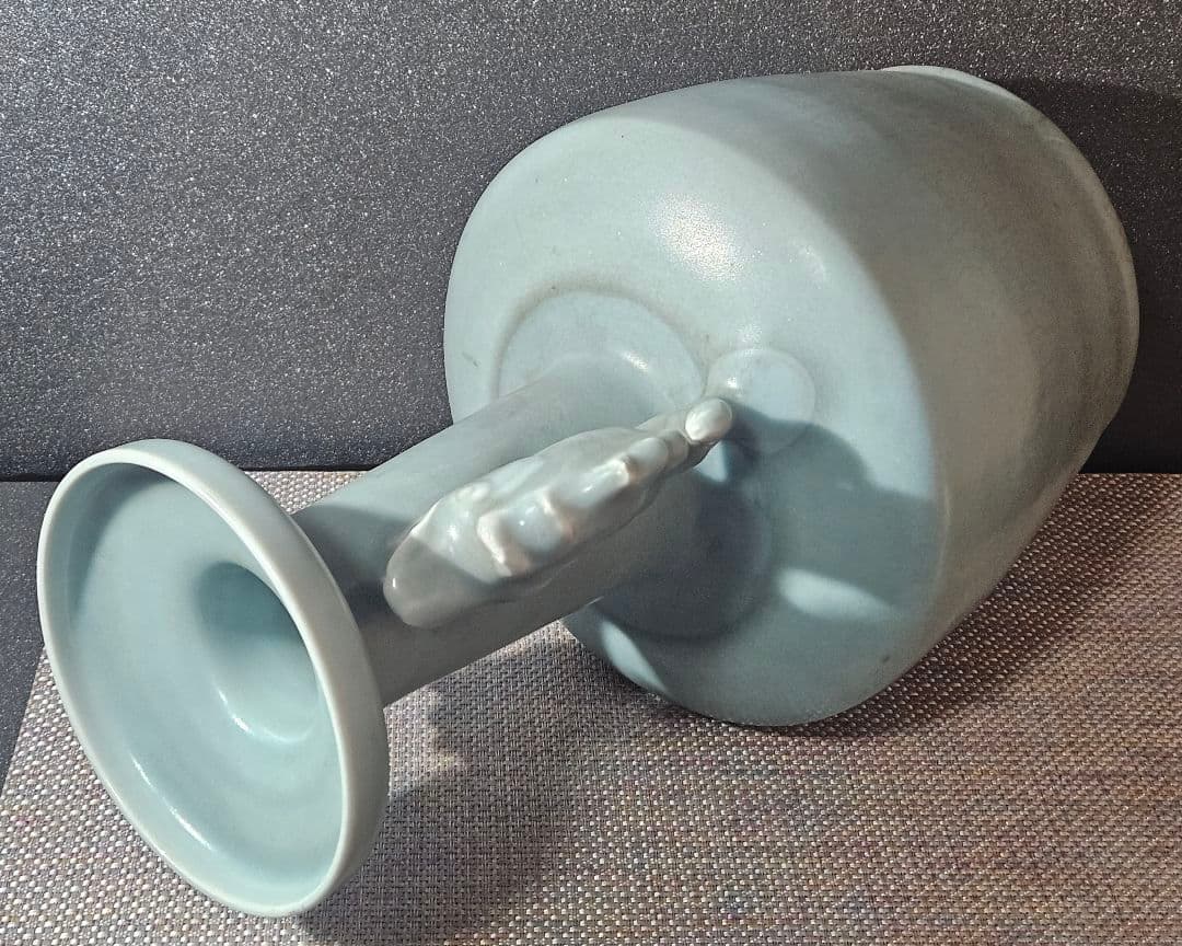 中国古美術　中国古陶磁器　鈞窯系　汝窯系　天青釉　双魚耳　大瓶　花入　オブジェ