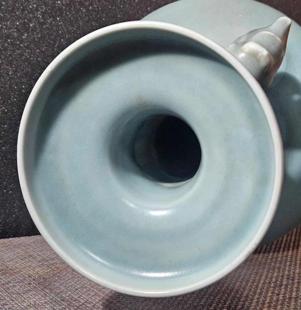 中国古美術　中国古陶磁器　鈞窯系　汝窯系　天青釉　双魚耳　大瓶　花入　オブジェ