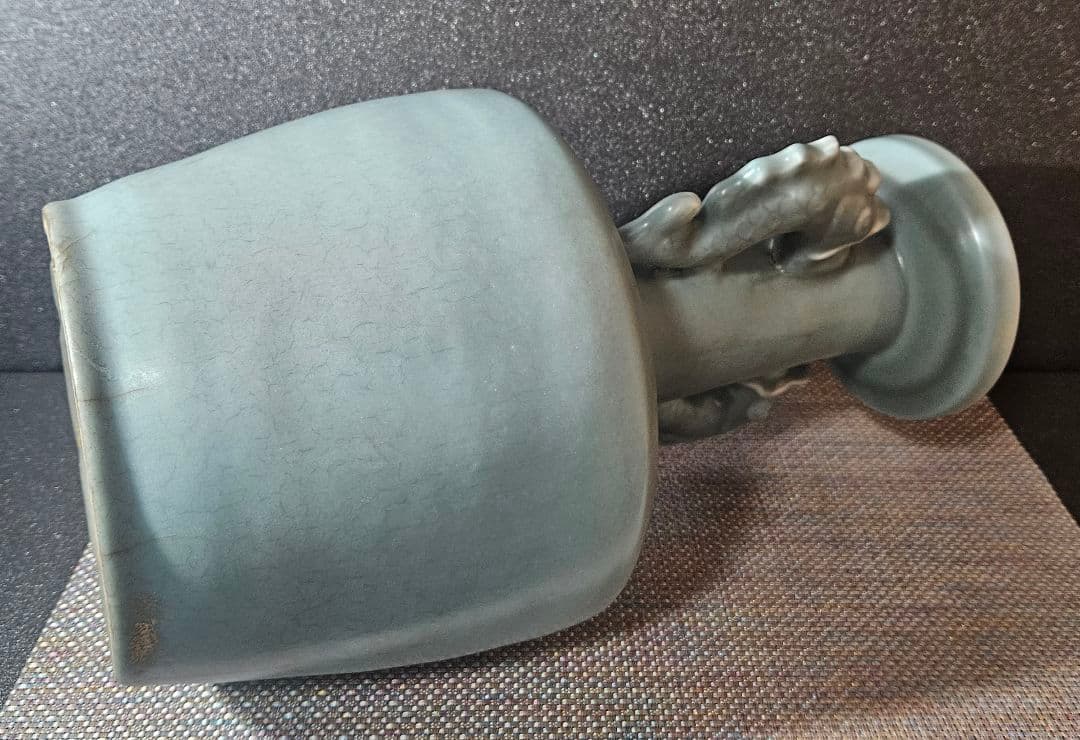 中国古美術　中国古陶磁器　鈞窯系　汝窯系　天青釉　双魚耳　大瓶　花入　オブジェ