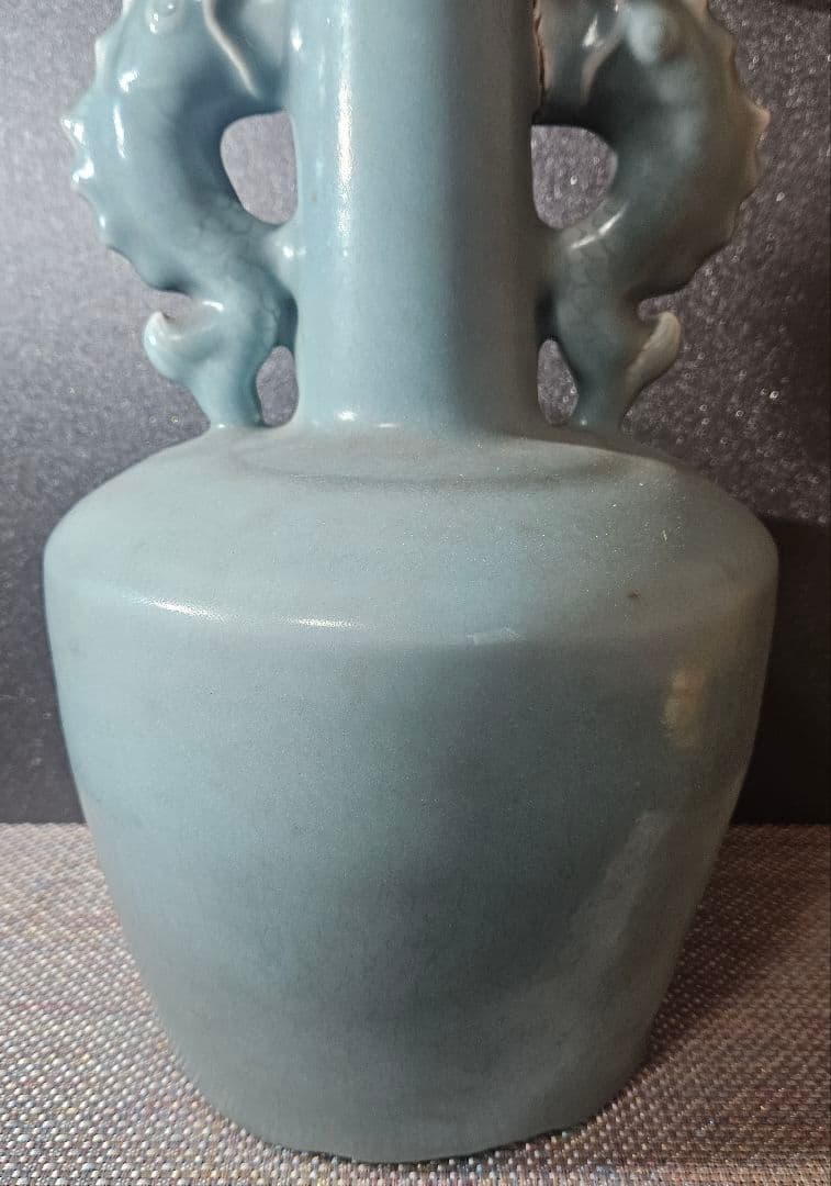 中国古美術　中国古陶磁器　鈞窯系　汝窯系　天青釉　双魚耳　大瓶　花入　オブジェ