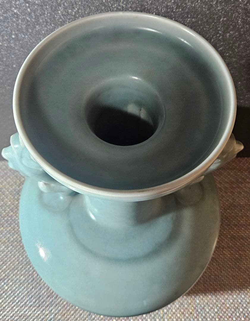 中国古美術　中国古陶磁器　鈞窯系　汝窯系　天青釉　双魚耳　大瓶　花入　オブジェ