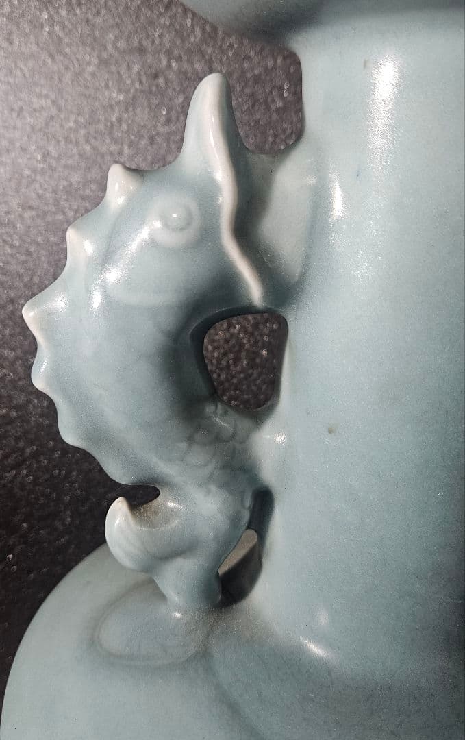 中国古美術　中国古陶磁器　鈞窯系　汝窯系　天青釉　双魚耳　大瓶　花入　オブジェ